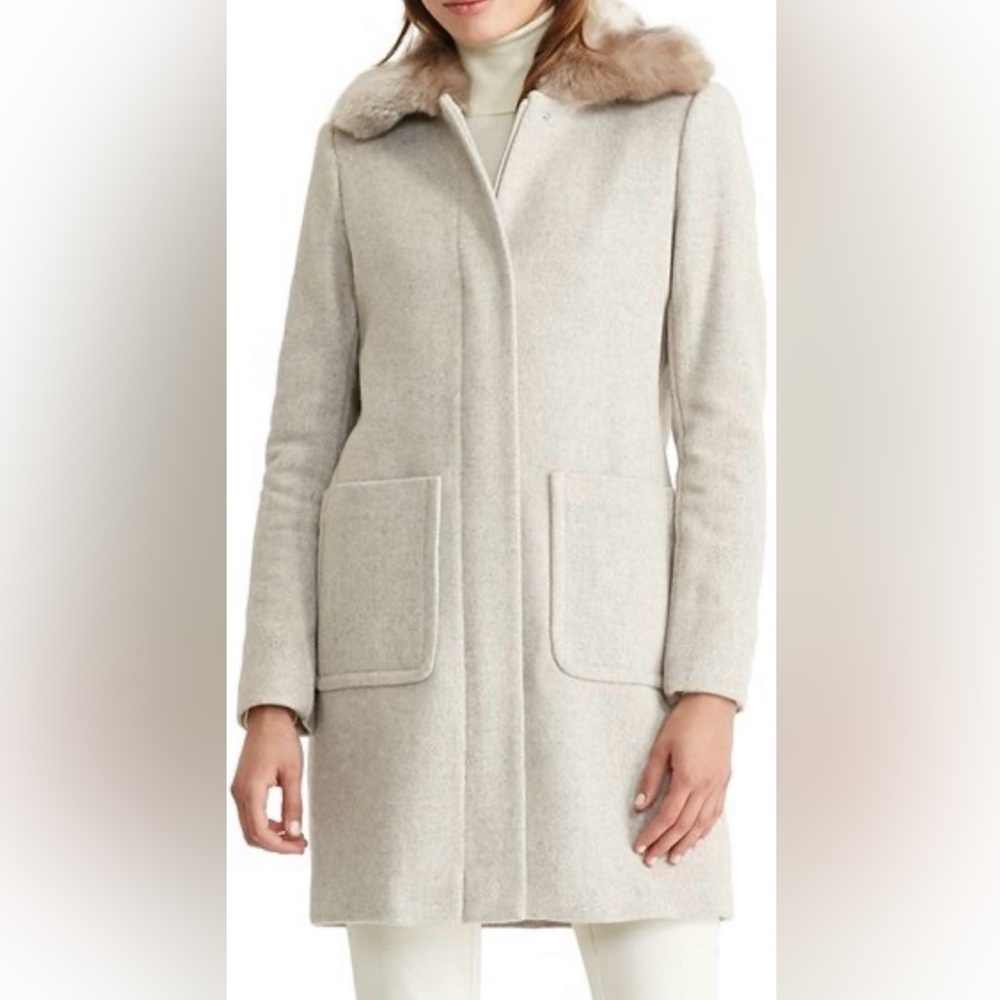 Ralph Lauren Beige Wool Coat with Faux Fur Collar